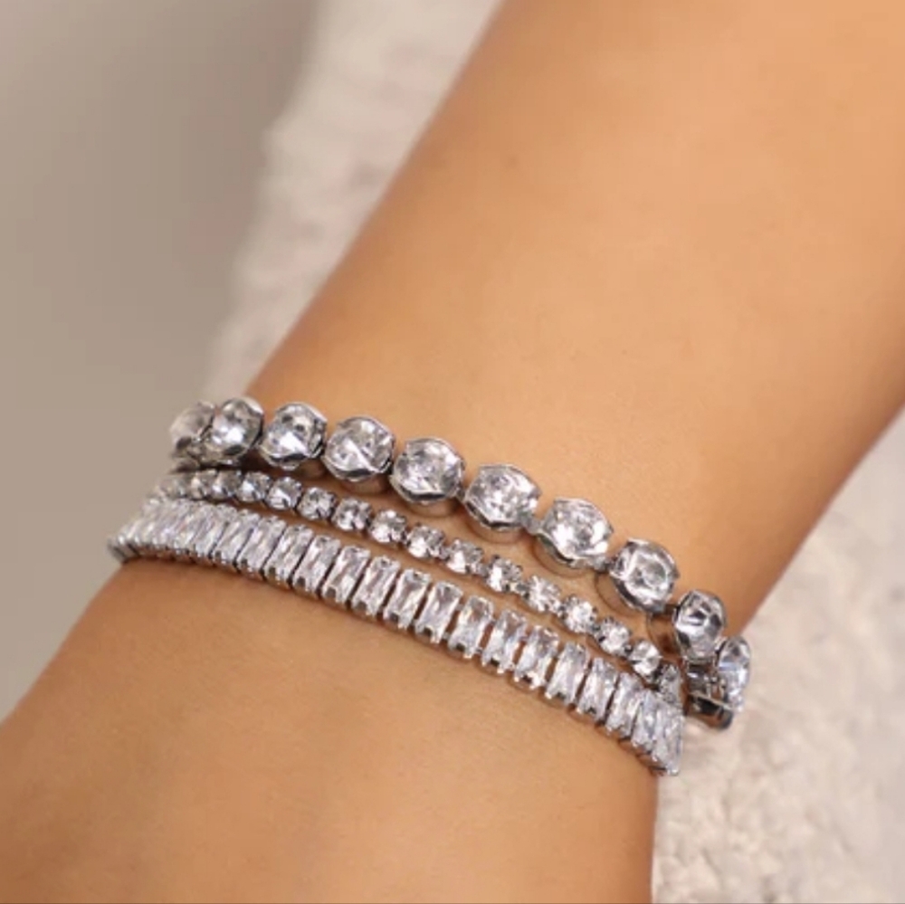 Fashion Nova Silver Crystal Bracelet Trio